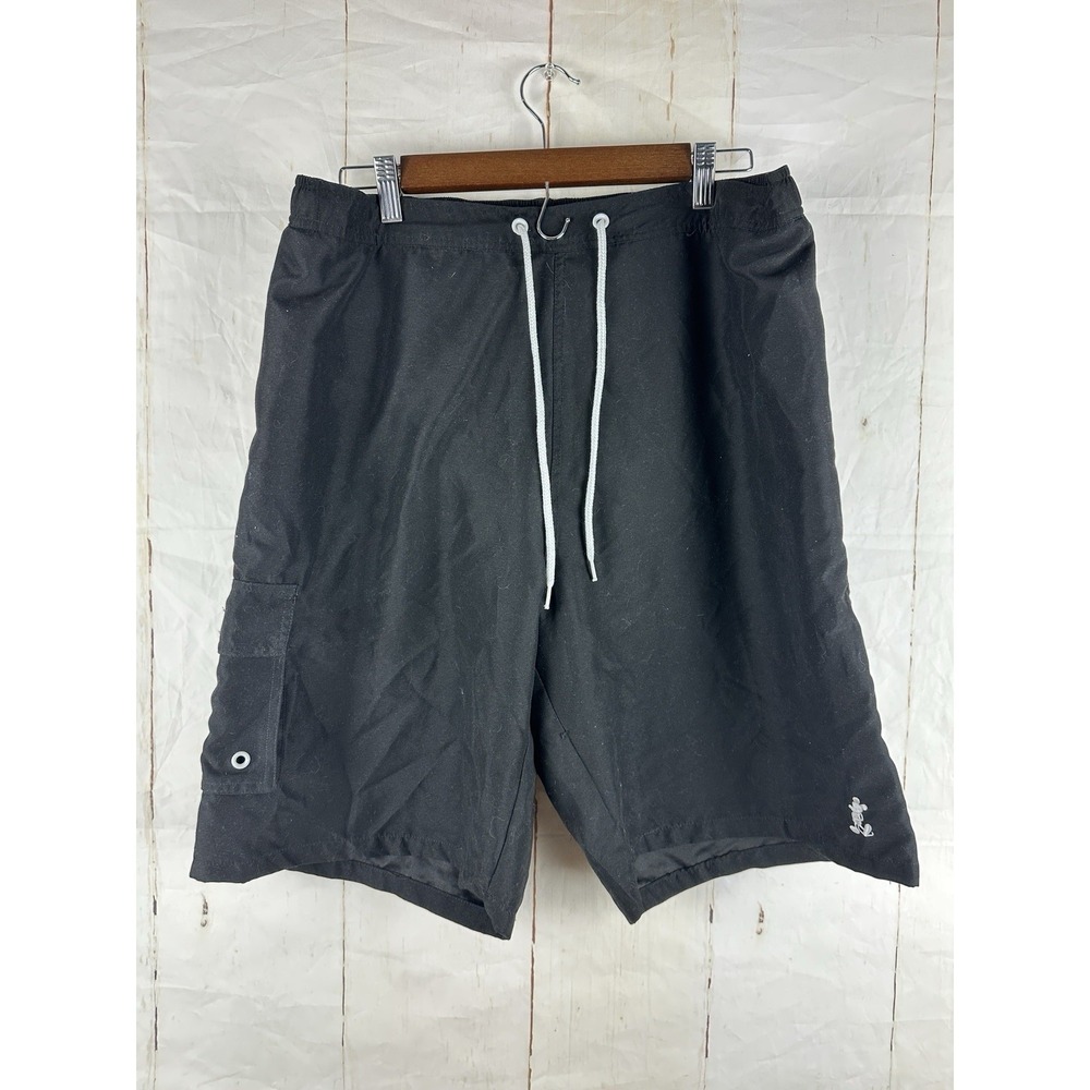 Walt Disney Parks Mens Swim Trunks Drawstring Cargo Shorts - Black‎ XL Logo Poly